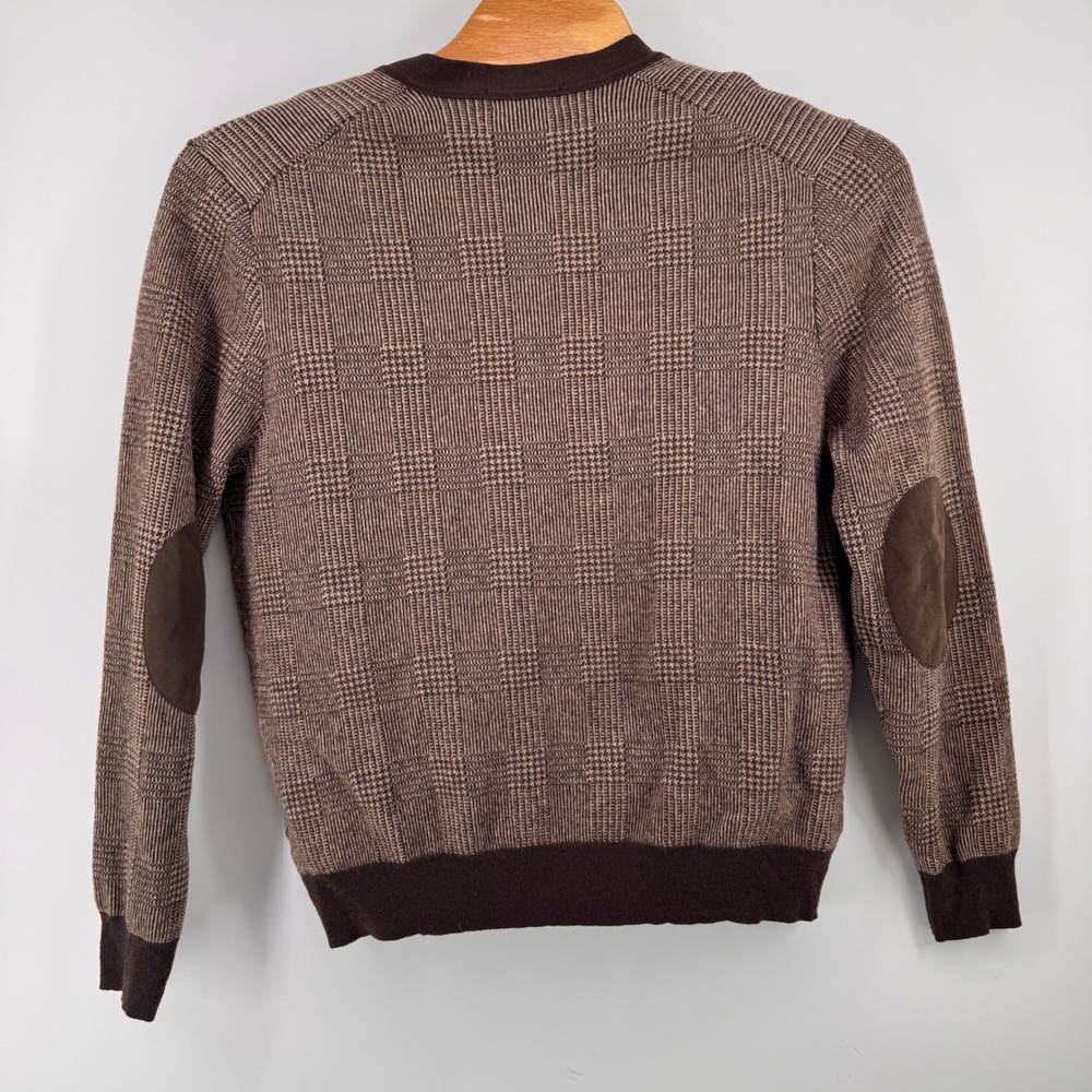 Brooks Brothers Cardigan Mens XL Brown Glen Plaid Lambswool Elbow Patch Sweater - Picture 3 of 7